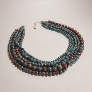 Faux Copper Verdigris Ball Beaded Chunky Necklace